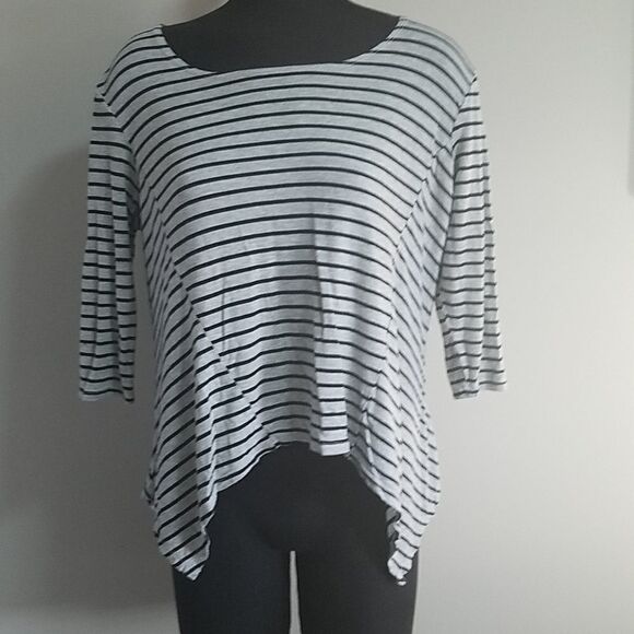 Charming Charlie Gray & Black Striped Top (M) - Picture 1 of 4